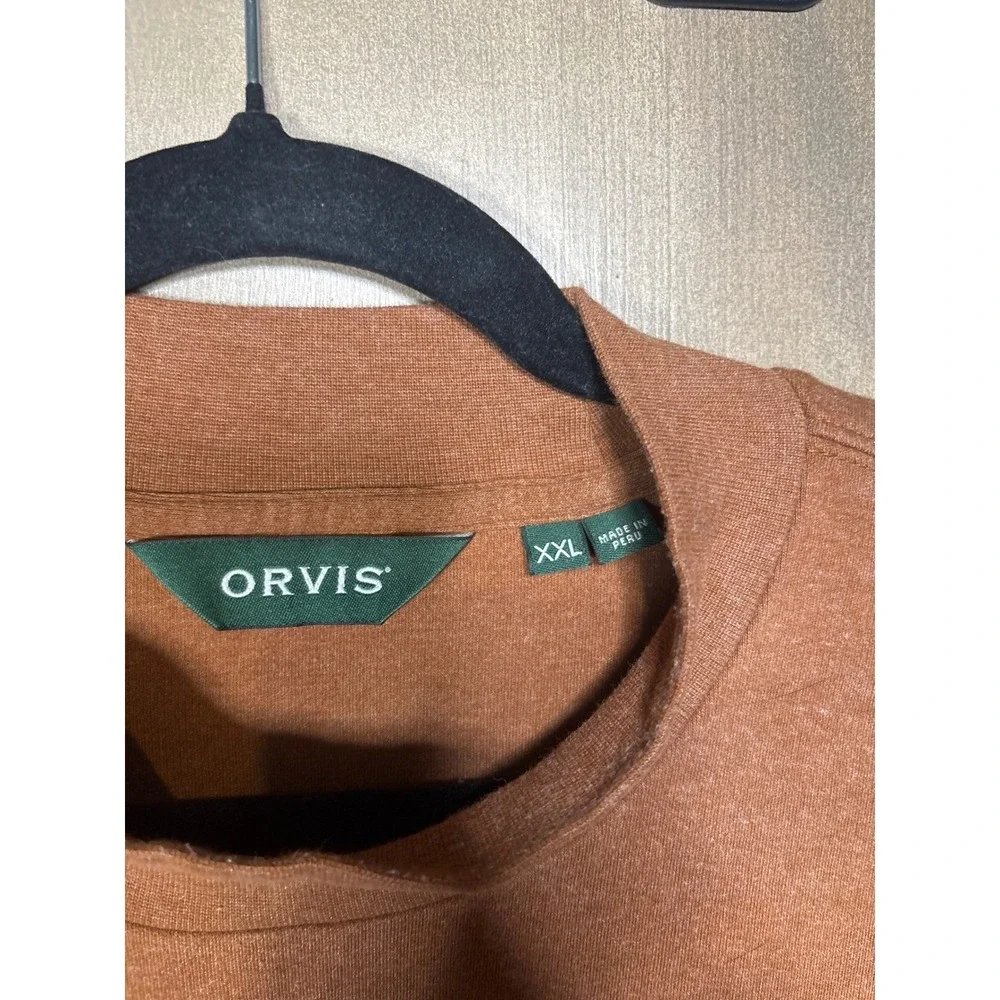 Orvis Mock Neck Shirt Mens XXL Brown Excellent Heathered Cotton Blend LS
